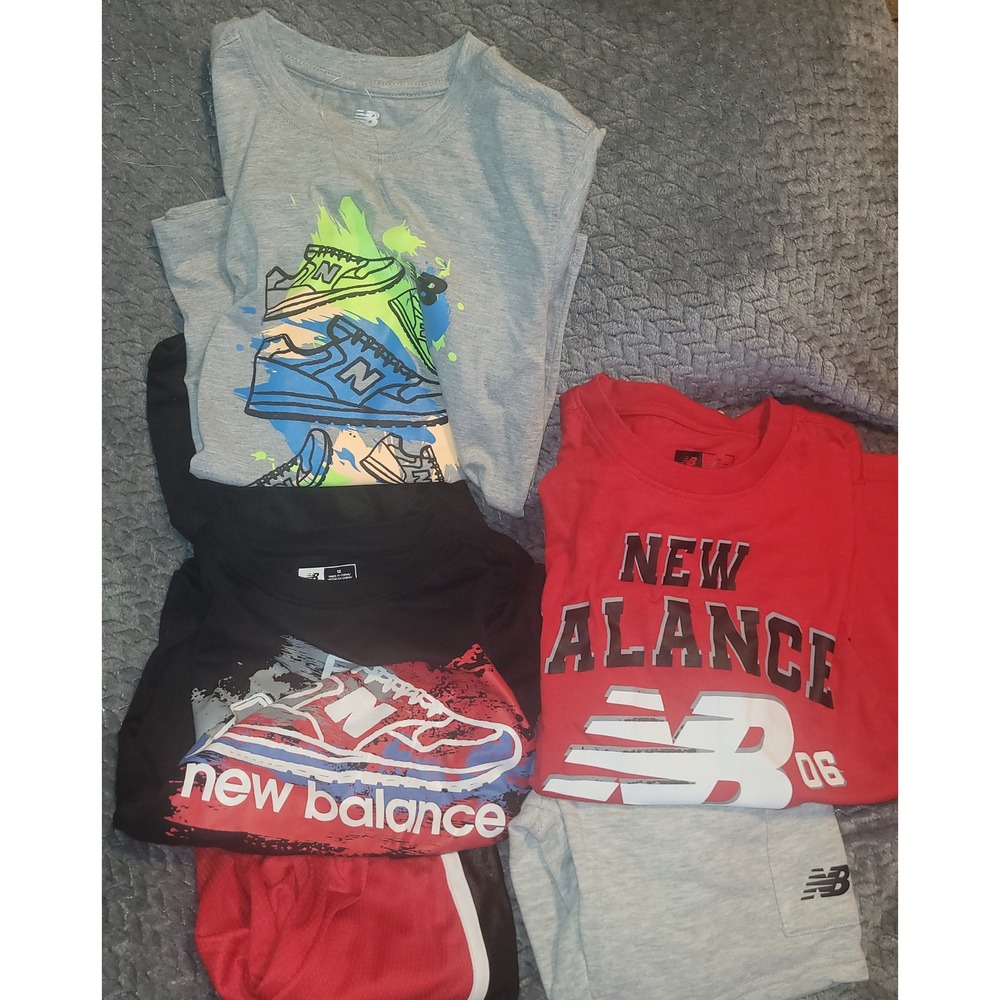 New Balance Boys 3-Sets Athletic Bundle Graphic Tees Shorts Red Grey Black 12